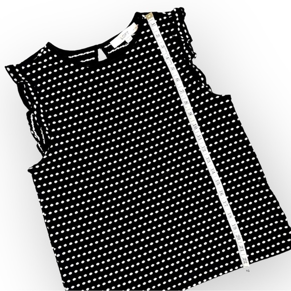 LOFT Black and White Polka Dot Top with Flutter Cap Sleeves Size SP - Picture 5 of 8